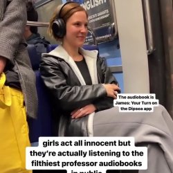 woman listens to dirty erotica in public embarrassed 😳😊😳